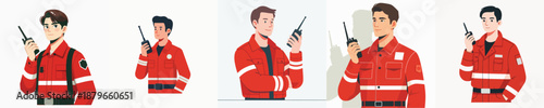 young firefighter talking on walkie talkie