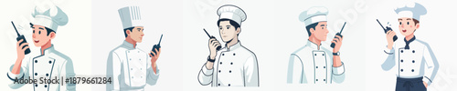 young chef talking on walkie talkie