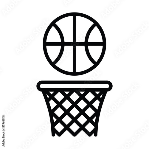 Black line drawing of a basketball going through a hoop  sports icon icon