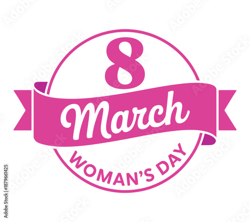 8 March International Women’s Day Pink Badge Vector Illustration