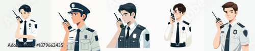 young police officer talking on walkie talkie