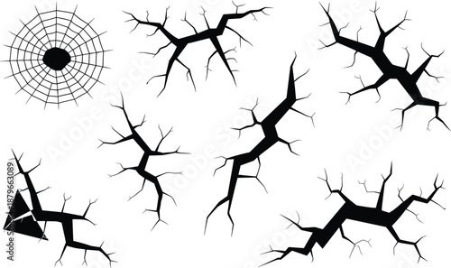 Black and white abstract tree branches and spider web pattern