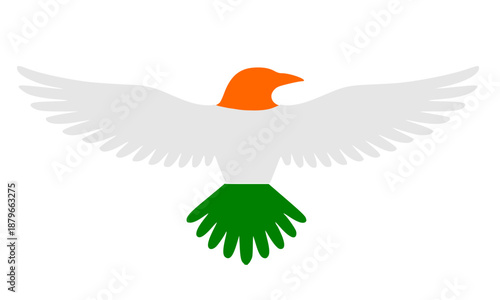 Tricolor Eagle Bird in Flight Patriotic India, Saffron Head White Wings Green Tail Freedom Strength Symbol