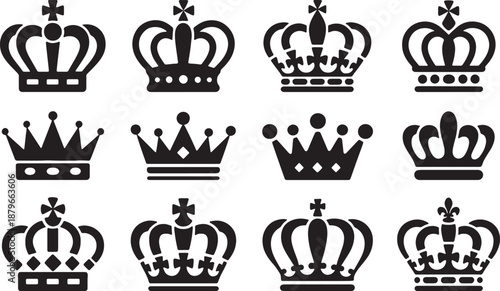 Collection of elegant royal crown designs in monochrome