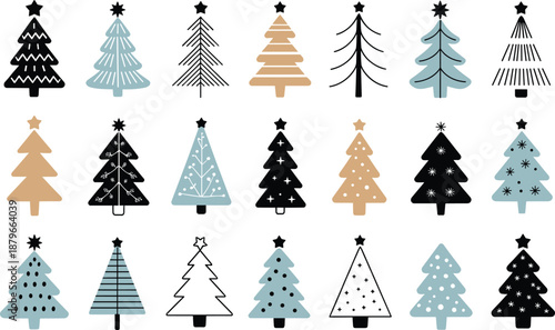 Colorful and Patterned Christmas Tree on White Background