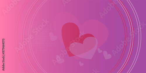 Valentines Day greeting banner with glass morphism effect. 3D red, pink, gold hearts, soft purple background, and heart shape made of matte translucent glass with sparkling edges. Vector illustration