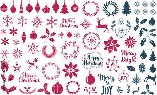 Red and dark blue Christmas holiday and greetings snowflakes