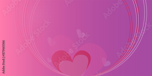 Valentines Day greeting banner with glass morphism effect. 3D red, pink, gold hearts, soft purple background, and heart shape made of matte translucent glass with sparkling edges. Vector illustration