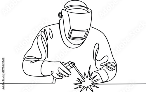 Continuous Line Tradesman Drawing, Manual Metal Arc Welding Concept, vector, illustration, silhouette