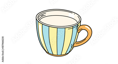 Illustration of a striped cup filled with buttermilk, isolated on a white background, featuring pastel colors and a whimsical design