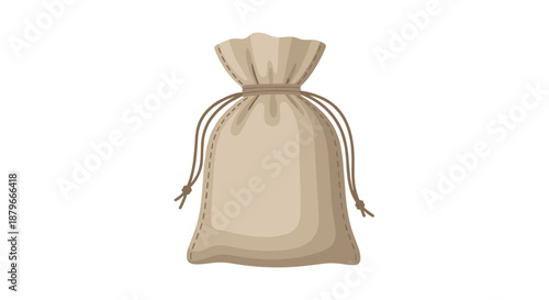 Natural herb sachet bag isolated on a clean white background, featuring a drawstring closure and rustic fabric texture