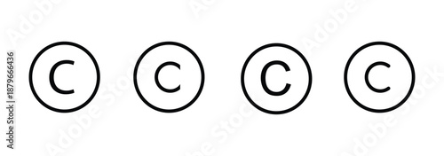 copyright symbol icon set, minimal circular copyright sign illustration, intellectual property protection concept, isolated vector design for legal and branding use