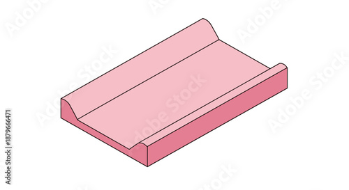 Pink changing mat with raised edges isolated on a white background, showcasing a minimalist design with clean lines and a modern aesthetic