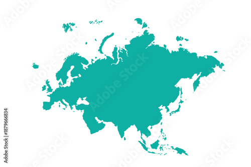 Map of Eurasia, sign silhouette. World Map Globe. Vector Illustration isolated on transparent background. Europe and Asia continent.