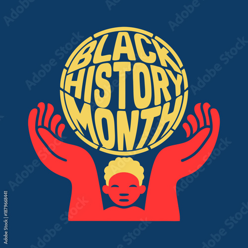 Black History Month logo with hands holding globe and child