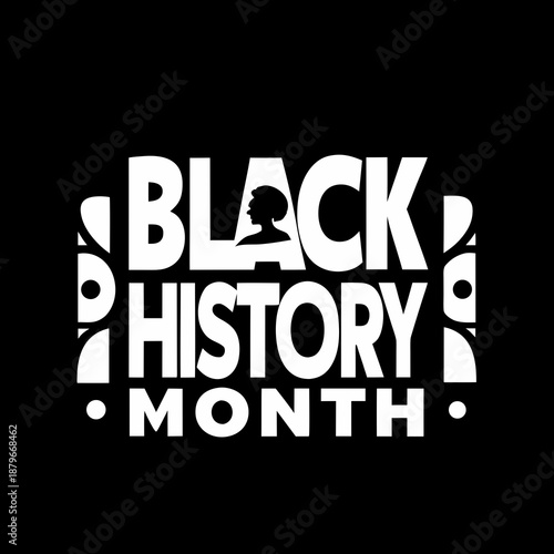 Black History Month text design with silhouette of a woman's head