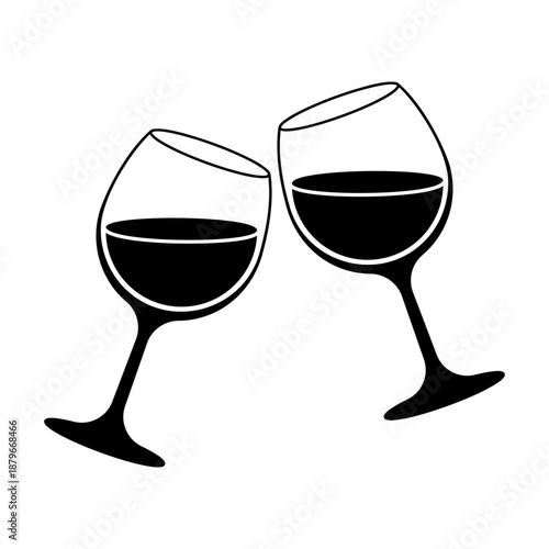 Black and white wine glasses clinking without background