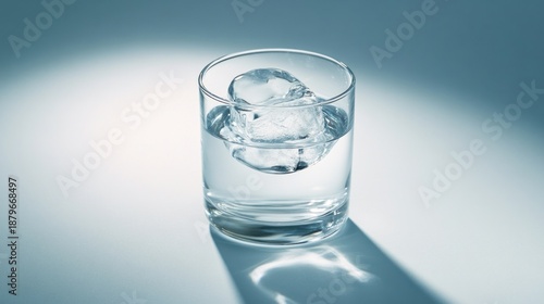 Wallpaper Mural A single ice cube floats in a glass of clear water, casting a shadow. Torontodigital.ca