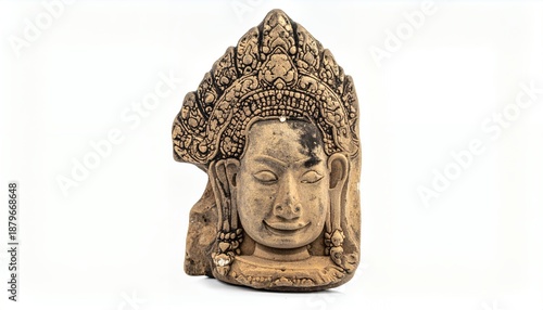 Ancient Stone Head Sculpture - A Glimpse into Cambodian Art History.