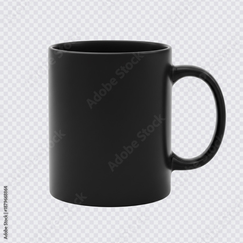 A minimalist matte black ceramic coffee mug with a sturdy handle, perfect for professional branding mockups, kitchenware, and hot beverage enjoyment.