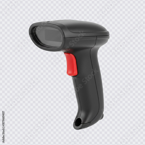 A professional handheld black barcode scanner with a red trigger, designed for fast and accurate data capture in retail and warehouse environments.