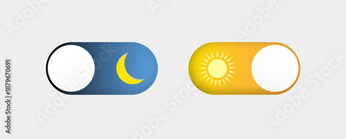 Day and night mode. Dark mode and light mode. Modern button set. Material design switch button. Vector
