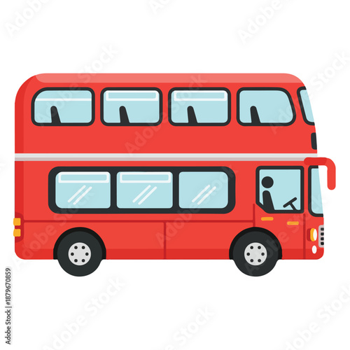 Red Double Decker Bus Illustration on White Background