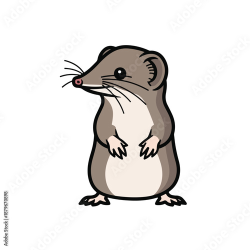 Cartoon Mouse Standing on Hind Legs with Whiskers and Claws