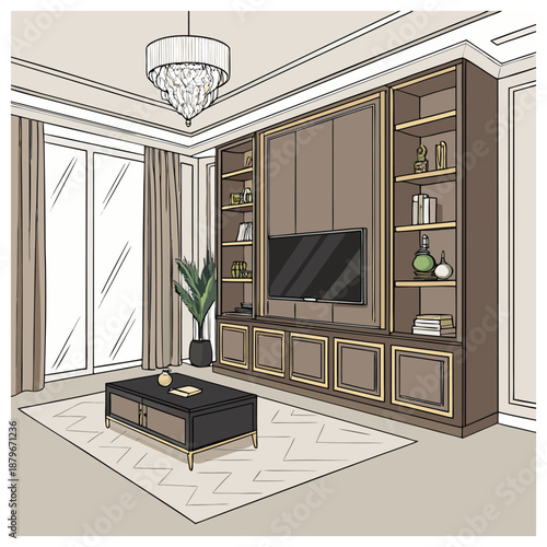 Luxury Interior Design Idea for TV Unit and Shelving System