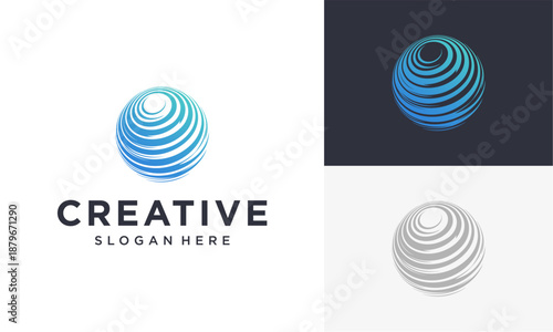 Modern vector logo design template featuring spiral sphere icon in various color schemes and layouts on a clean background, showcasing creative graphical elements and 1157.eps style references