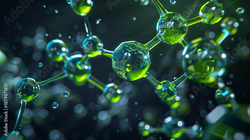 Obraz na płótnie 浮遊する水滴と未来的な水素エネルギー分子構造、クリーン燃料と科学のコンセプト