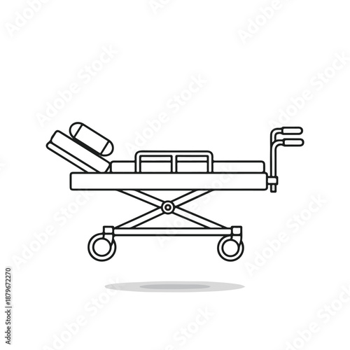 Hospital Bed with Wheels and Adjustable Headrest Line Art