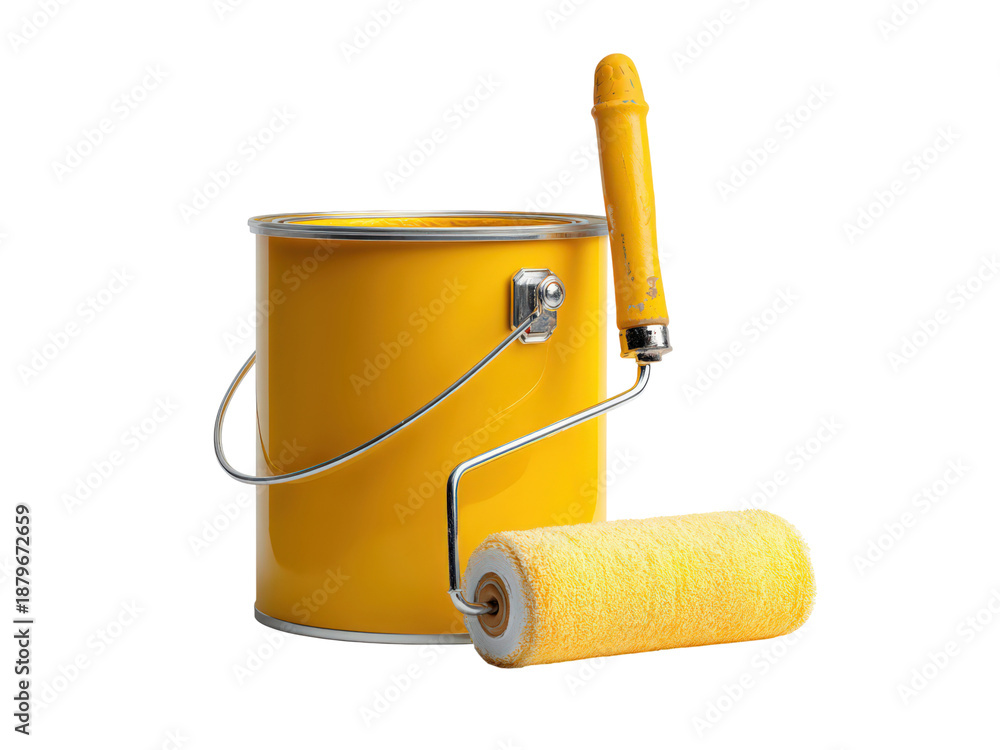 Obraz premium A yellow paint can and a yellow paint roller