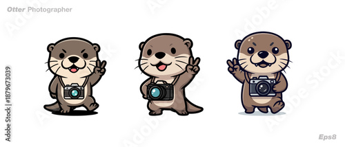 Cartoon Otter Characters with Cameras.