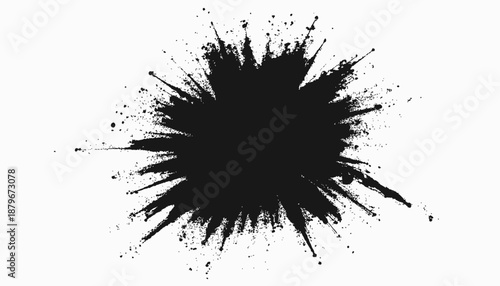 A black ink splatter burst against a white background, suggesting motion and artistic expression
