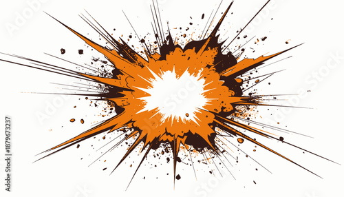 An abstract illustration depicting an orange and brown explosion on a white background