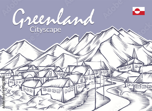Greenland Cityscape Vector Illustrations with Line Art Styles