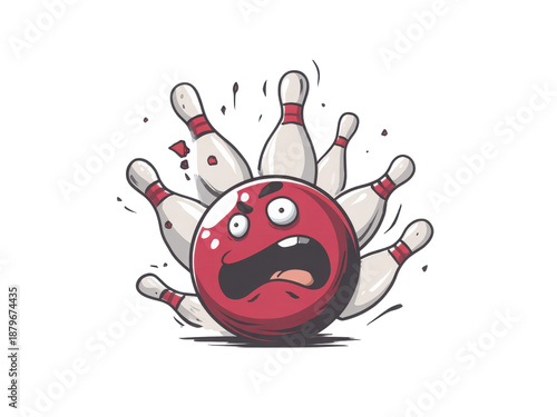 A cartoon of a bowling ball with a red face