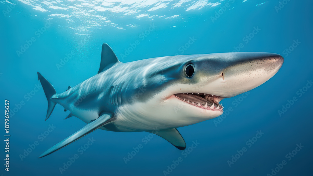 Fototapeta premium Predatory shark swimming in clear ocean waters