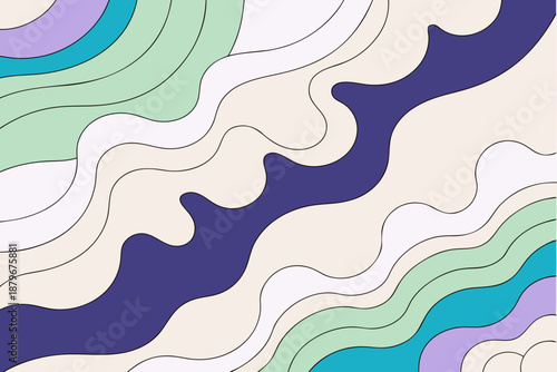 Gentle, flowing wavy lines in pastel tones create a soft and calming abstract design overlay.