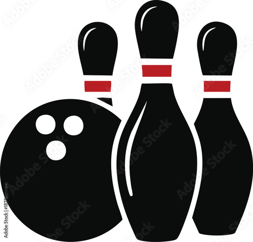 High Contrast Bowling Strike Icon, Minimalist Ten-Pin Bowling Graphic, vector, illustration, silhouette