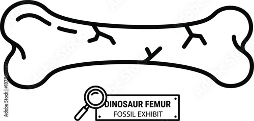 Dinosaur Femur Bone Vector Icon - Minimalist Fossil Exhibit for Natural History Museum