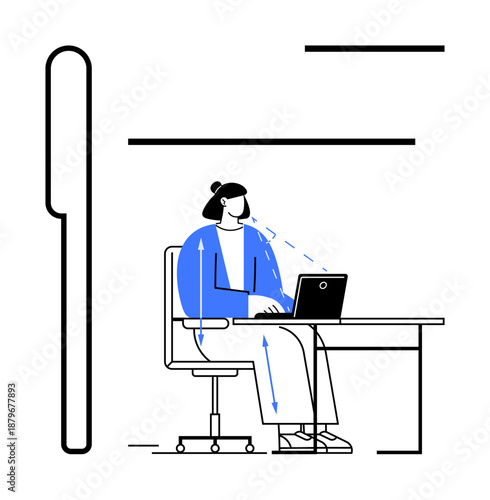 Ergonomics at work. Ergonomics enhance productivity and prevent discomfort in the workplace. Ergonomics foster healthy postures with modern solutions. Perfect for office concepts, health, education