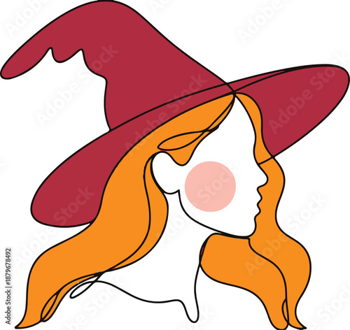 Minimalist Woman with Witch Hat Vector