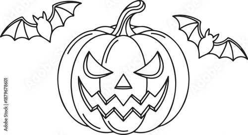 Creepy Carved Pumpkin Graphic with Flying Bats