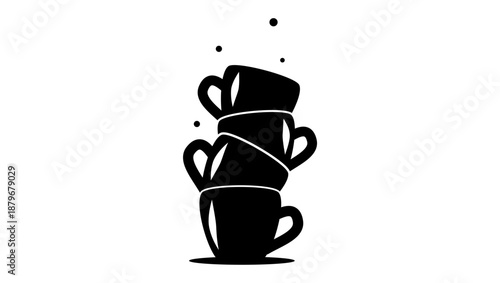 ceramic cups for washing, black isolated silhouette