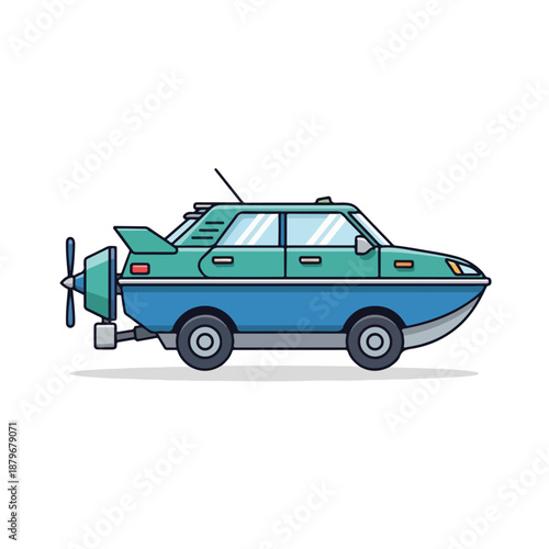 Vintage Amphibious Vehicle with Propeller Attachment on White Background