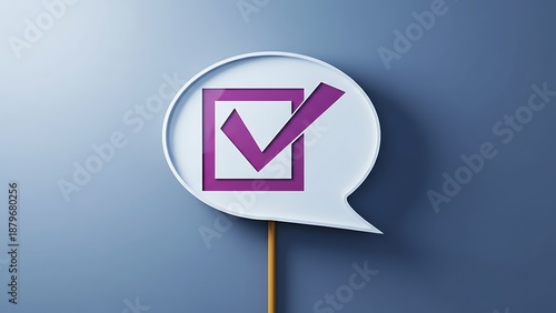Wallpaper Mural Minimalist speech bubble icon with purple checkmark inside a white square on a gradient blue background, simple flat design, approval concept Torontodigital.ca