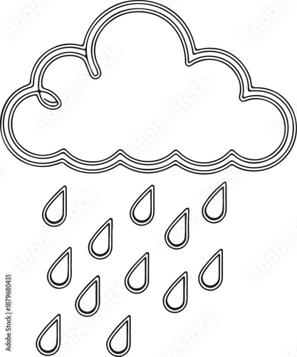 Continuous Line Drawing of Raining Cloud