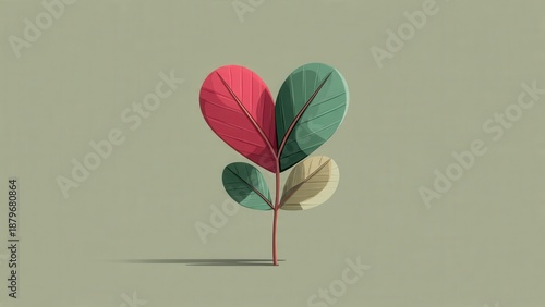 Heart shaped leaves on a stem with green background
